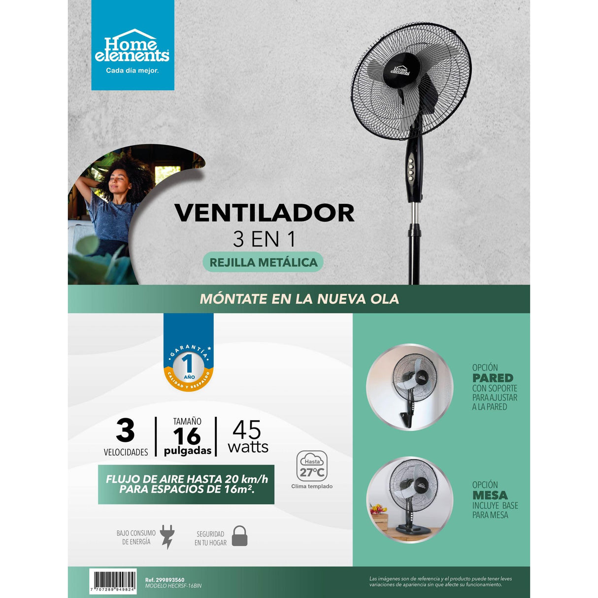 Ventilador Tres en Uno Negro y Gris 54x130cm de Tres Velocidades con Oscilación - VENTILADORES | Bylmo