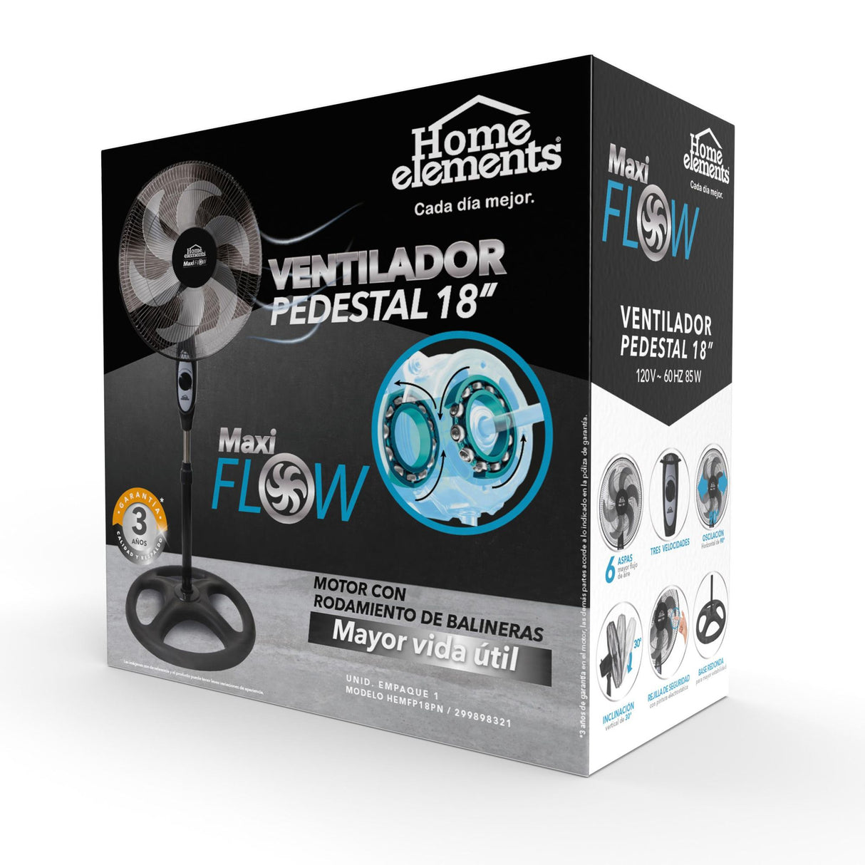 Ventilador de Piso MaxiFlow Elite Negro 49x130cm de Tres Velocidades con Oscilación - VENTILADORES | Bylmo