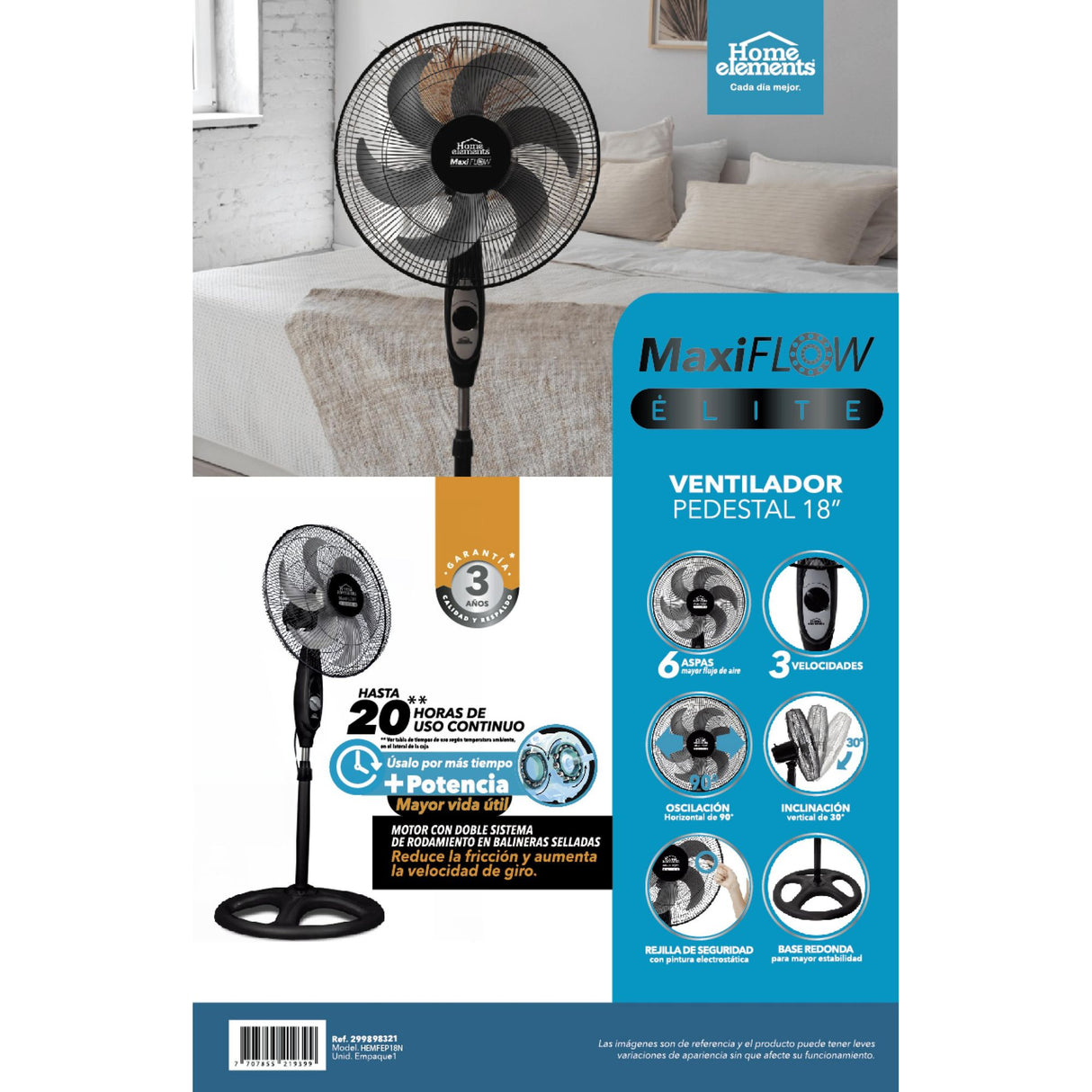 Ventilador de Piso MaxiFlow Elite Negro 49x130cm de Tres Velocidades con Oscilación - VENTILADORES | Bylmo