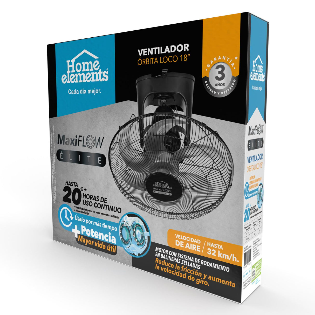 Ventilador de Órbita MaxiFlow Elite Negro 51x36cm de Tres Velocidades con Oscilación - VENTILADORES | Bylmo
