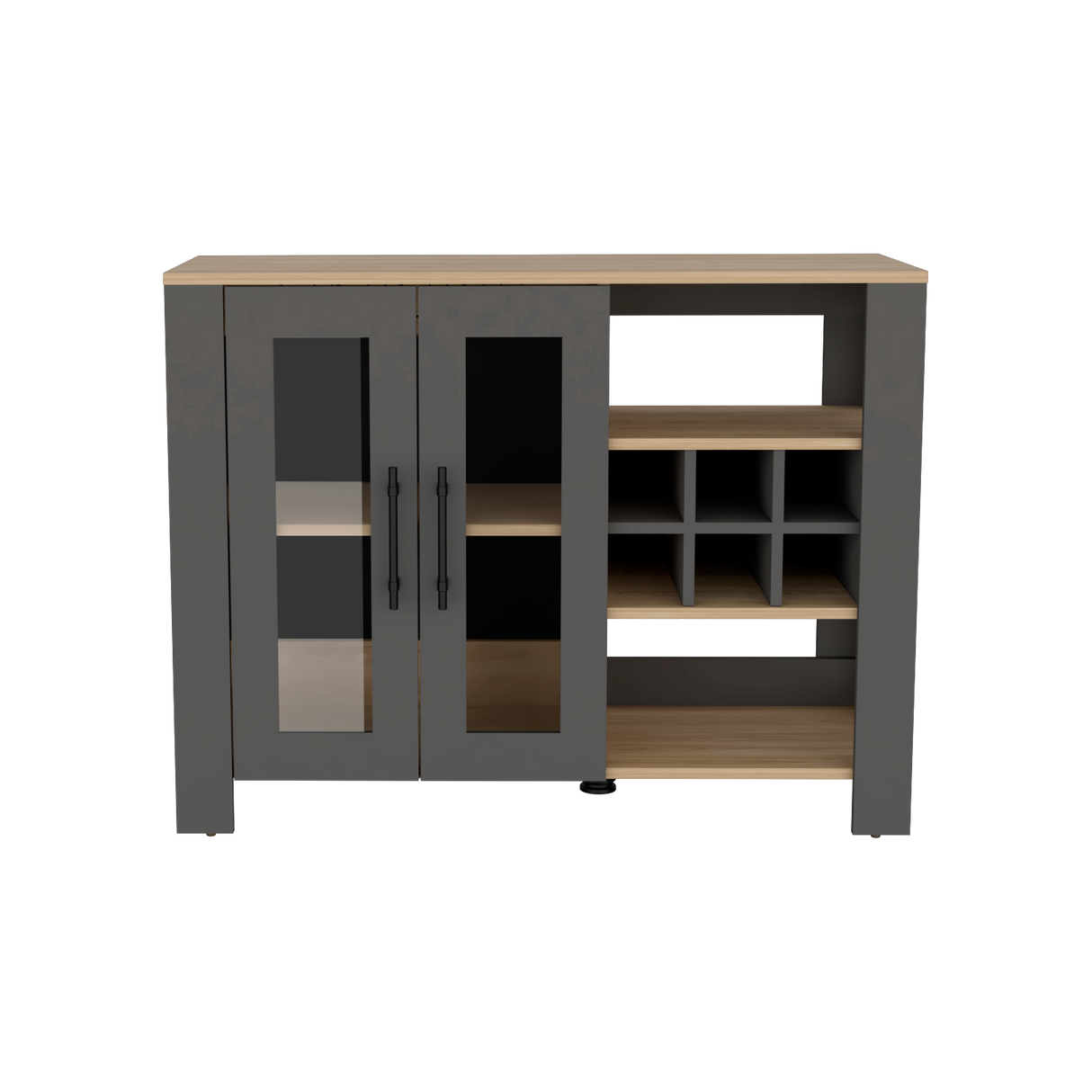 Bar Bajo Berkley Plomo y Fresno Europeo 100x77cm con Ocho Portacopas y Seis Portabotellas - BARES | Bylmo