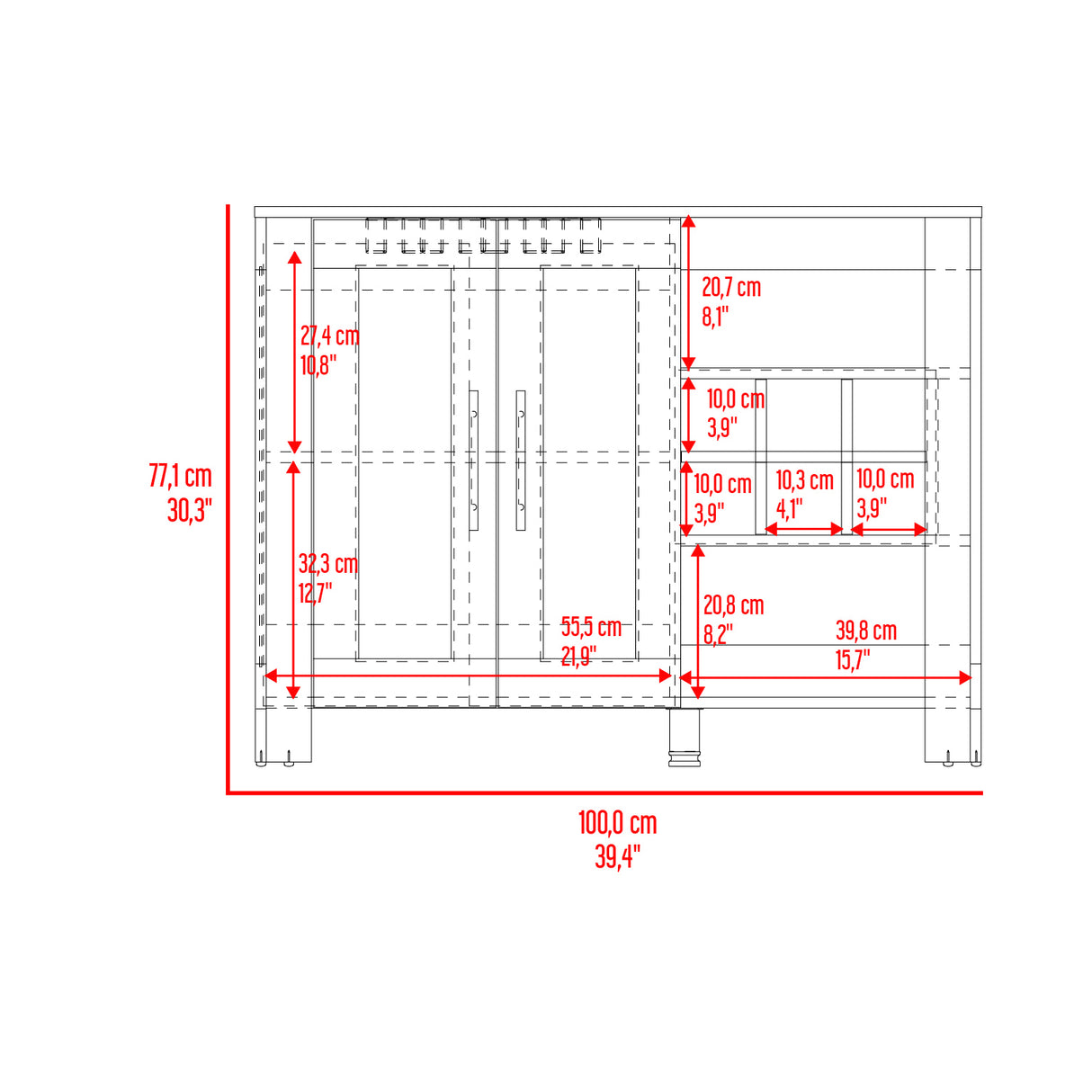 Bar Bajo Berkley Plomo y Fresno Europeo 100x77cm con Ocho Portacopas y Seis Portabotellas - BARES | Bylmo
