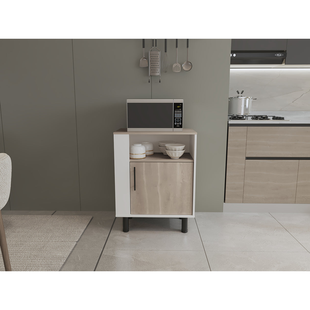 Mueble Microondas Blink Bardolino y Blanco 65.2x85cm con Una Puerta y con Patas - ALACENAS Y MUEBLES MICROONDAS | Bylmo