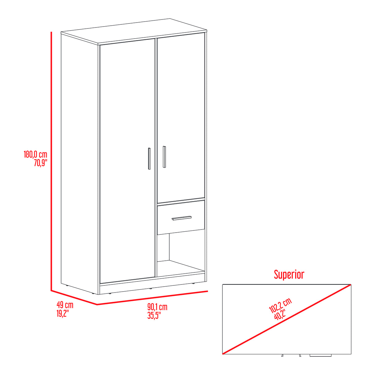 Closet Girona Plomo y Fresno Europeo 180x48.8cm con Un Cajón con Dos Entrepaños y con Seis Compartimiento - CLOSETS | Bylmo