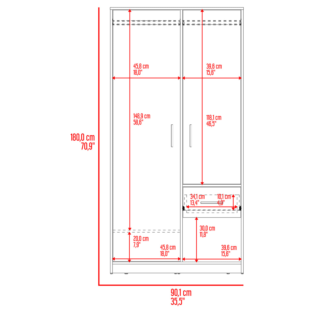 Closet Girona Plomo y Fresno Europeo 180x48.8cm con Un Cajón con Dos Entrepaños y con Seis Compartimiento - CLOSETS | Bylmo