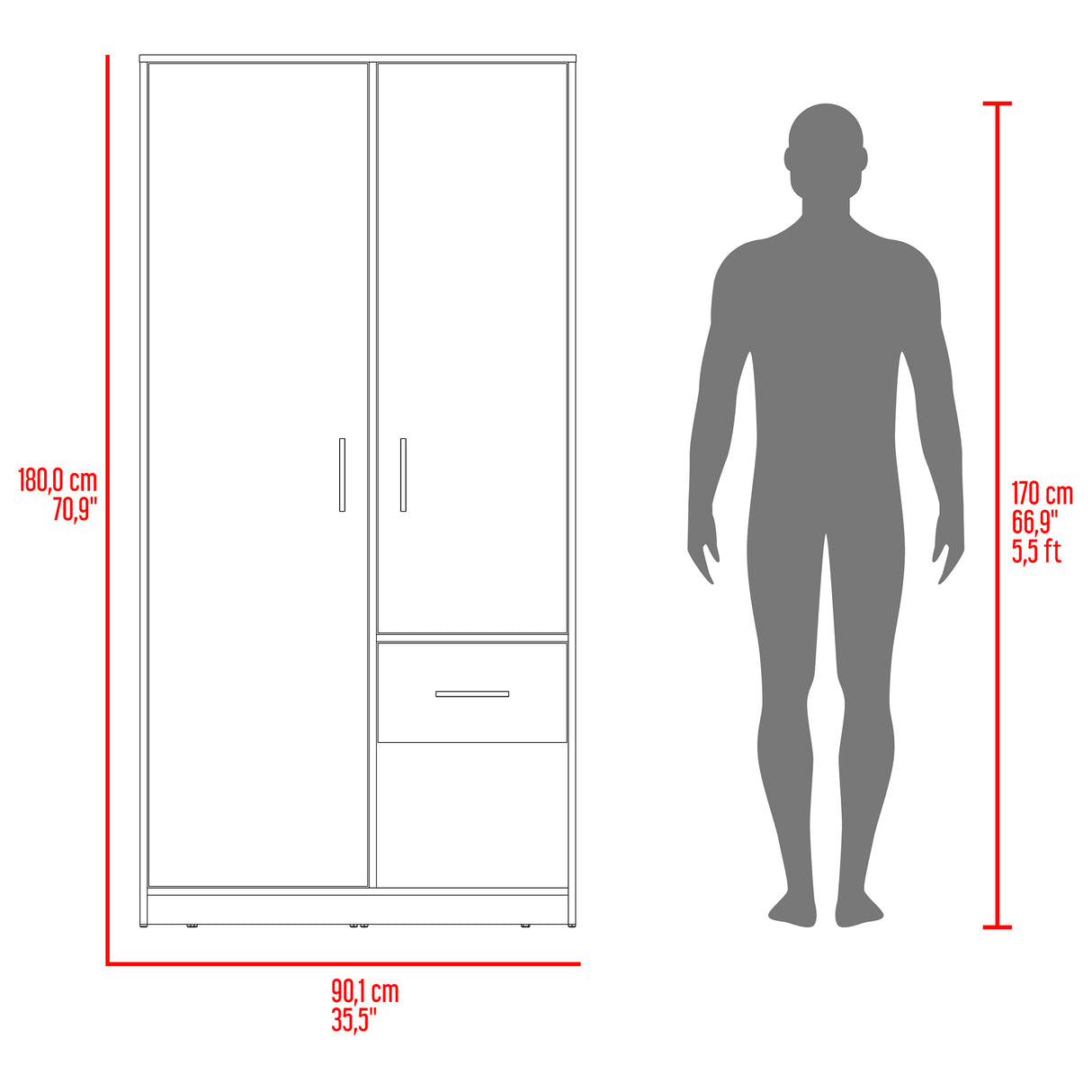 Closet Girona Plomo y Fresno Europeo 180x48.8cm con Un Cajón con Dos Entrepaños y con Seis Compartimiento - CLOSETS | Bylmo