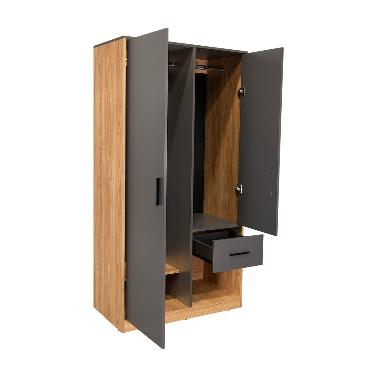 Closet Girona Plomo y Fresno Europeo 180x48.8cm con Un Cajón con Dos Entrepaños y con Seis Compartimiento - CLOSETS | Bylmo