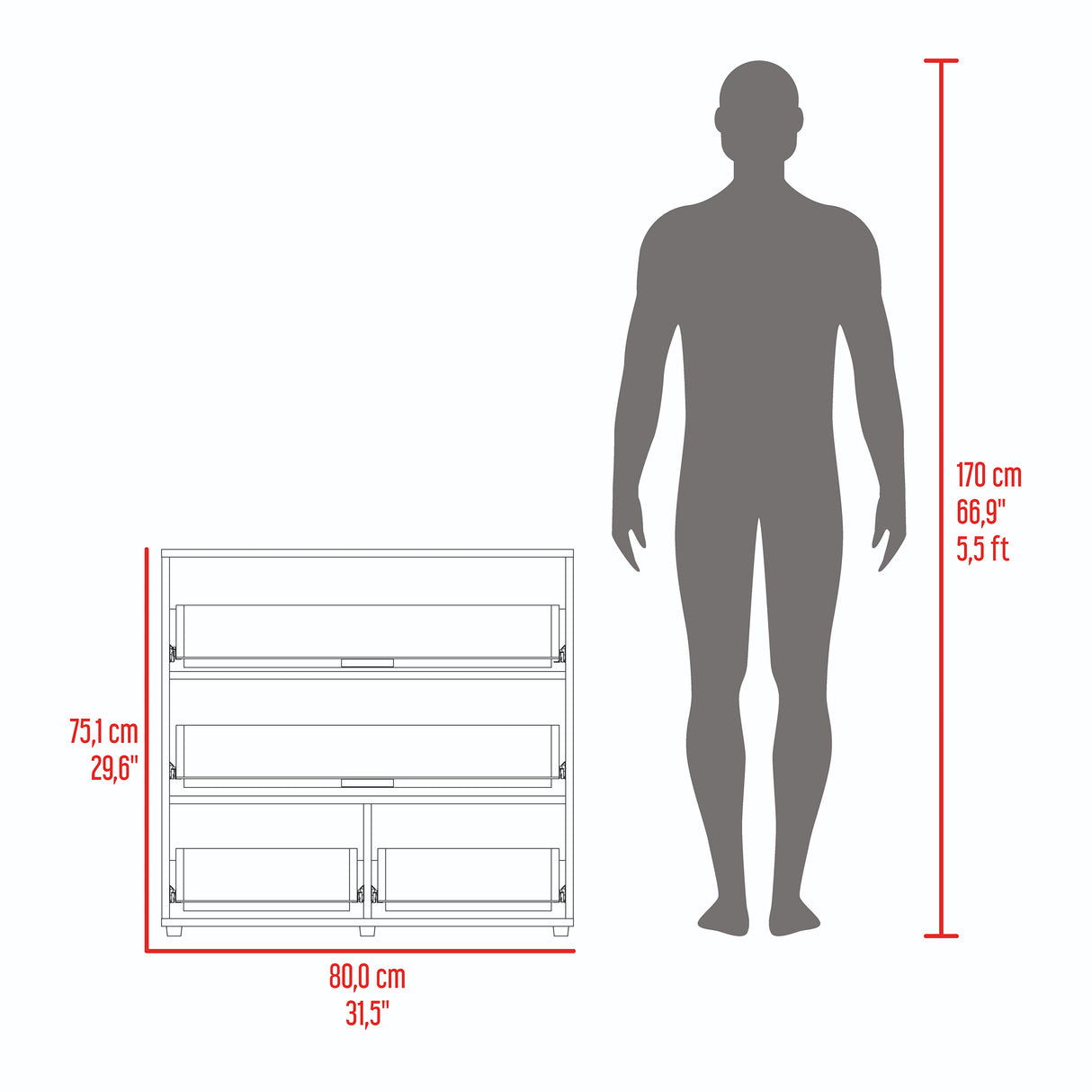 Cajonera Sevilla Fresno Europeo y Blanco 80x75cm De Tres Hileras con Cuatro Cajones - CAJONERAS Y COMODAS | Bylmo