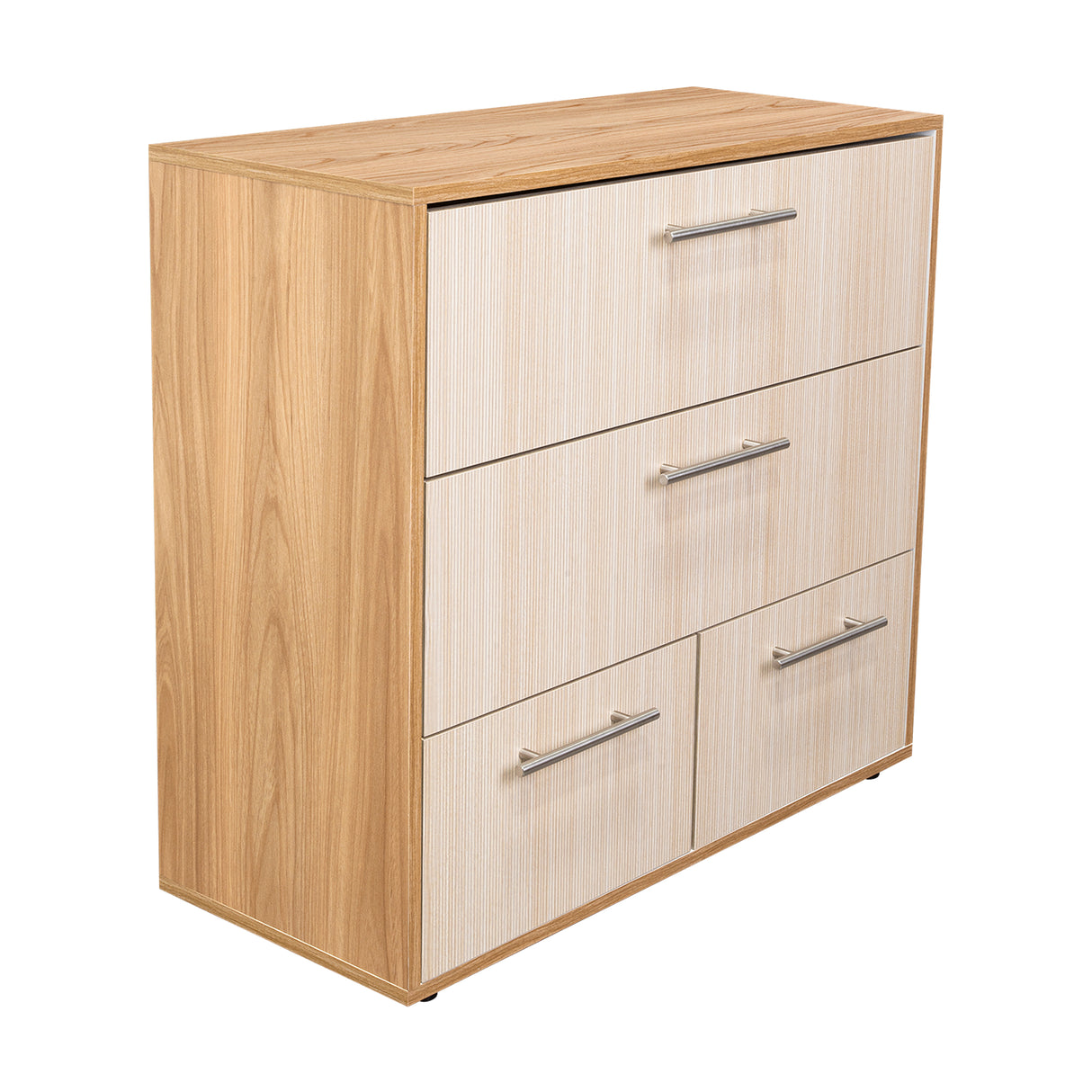 Cajonera Sevilla Fresno Europeo y Blanco 80x75cm De Tres Hileras con Cuatro Cajones - CAJONERAS Y COMODAS | Bylmo