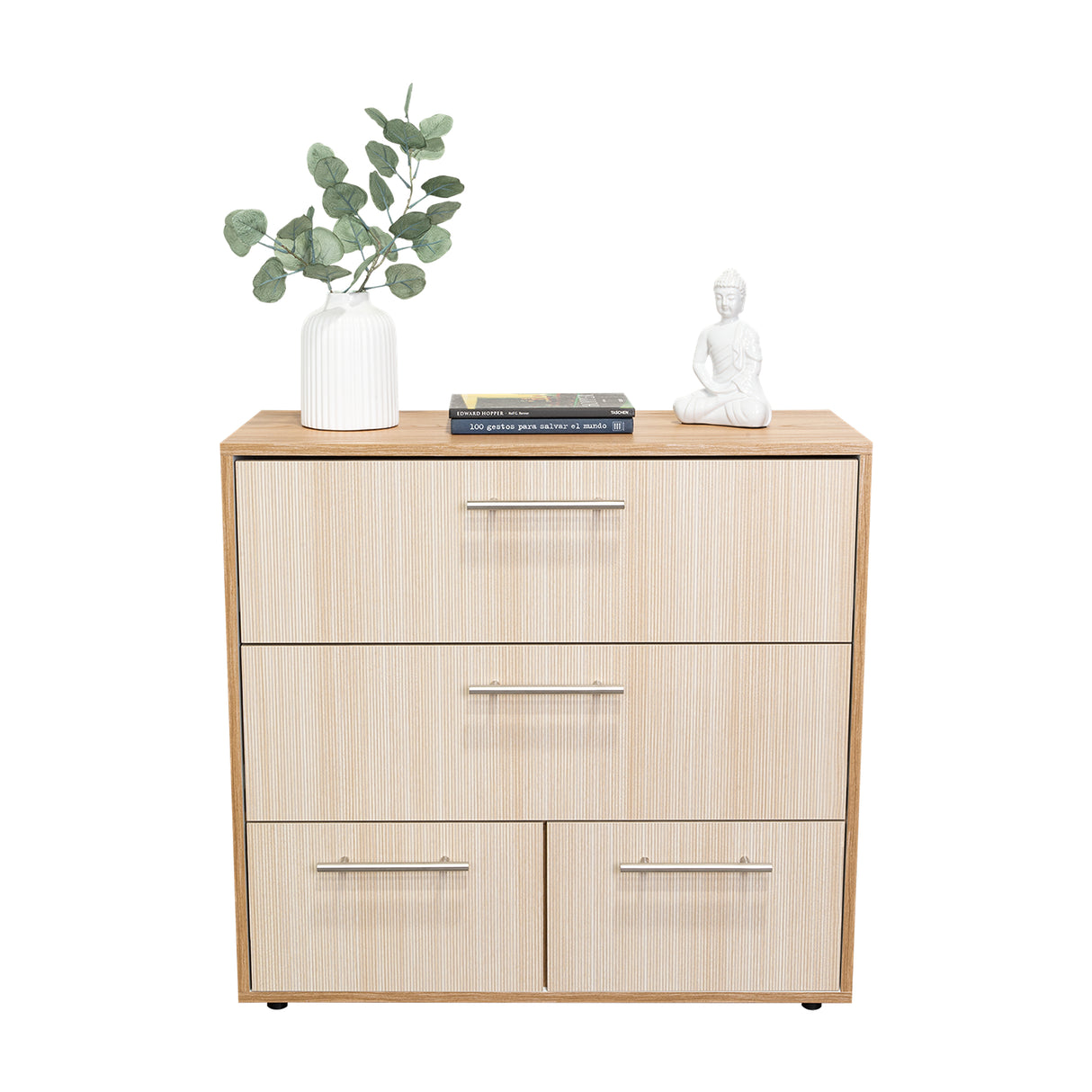 Cajonera Sevilla Fresno Europeo y Blanco 80x75cm De Tres Hileras con Cuatro Cajones - CAJONERAS Y COMODAS | Bylmo