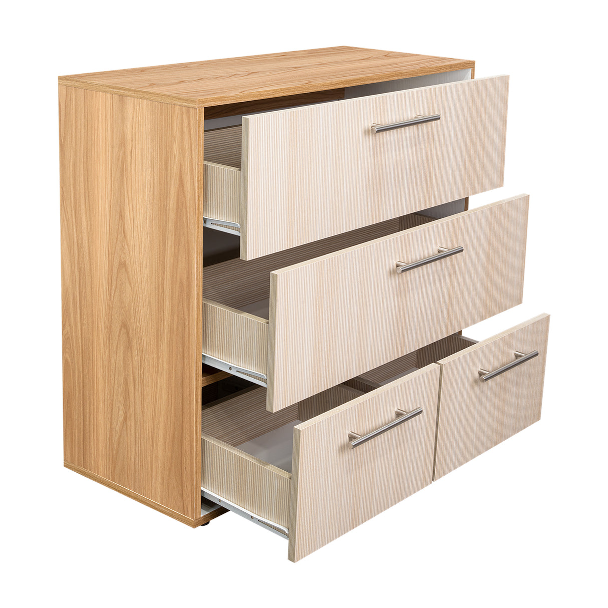 Cajonera Sevilla Fresno Europeo y Blanco 80x75cm De Tres Hileras con Cuatro Cajones - CAJONERAS Y COMODAS | Bylmo