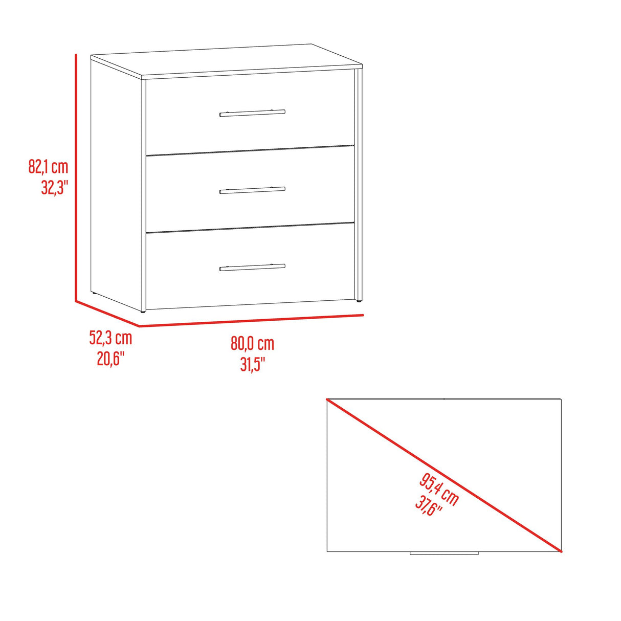 Cajonera Bigaf Milan y Wengue 80x82.1cm De Tres Hileras con Tres Cajones - CAJONERAS Y COMODAS | Bylmo