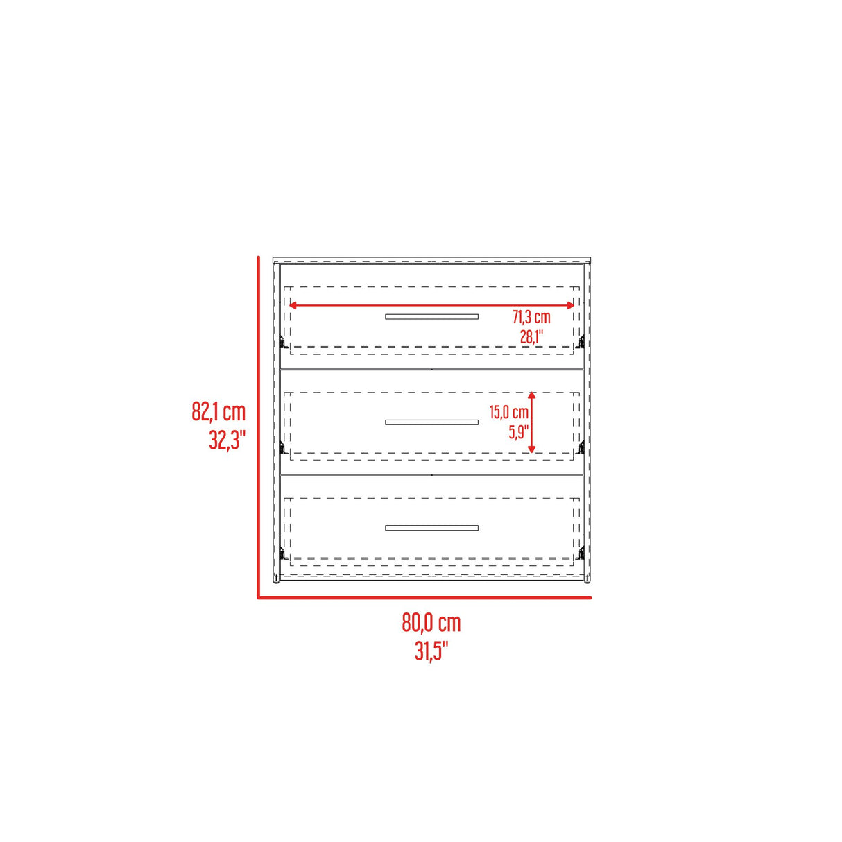 Cajonera Bigaf Milan y Wengue 80x82.1cm De Tres Hileras con Tres Cajones - CAJONERAS Y COMODAS | Bylmo