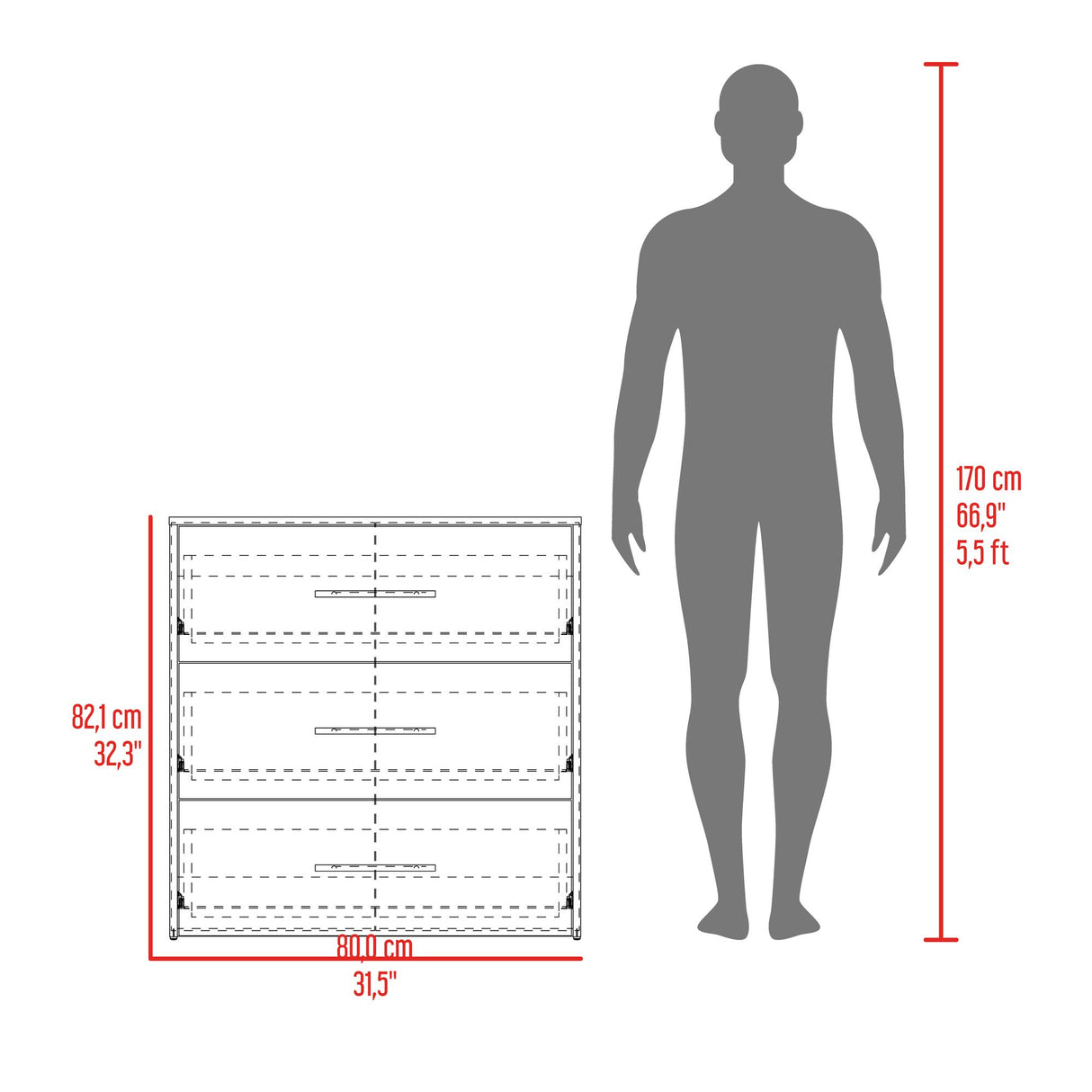 Cajonera Bigaf Milan y Wengue 80x82.1cm De Tres Hileras con Tres Cajones - CAJONERAS Y COMODAS | Bylmo