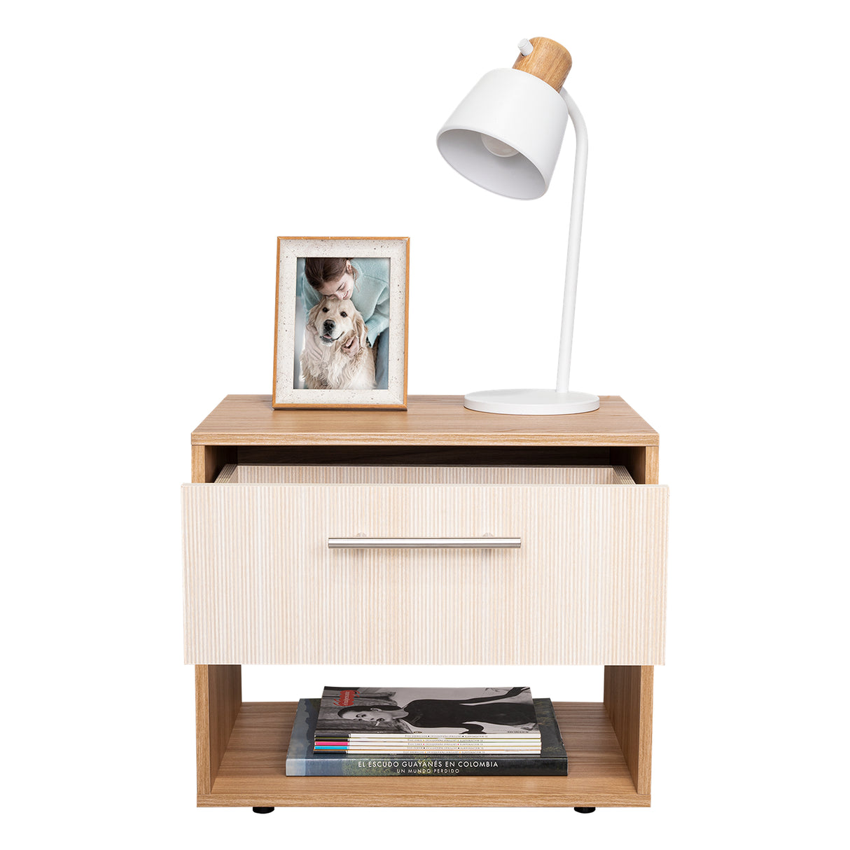 Mesa de Noche Sevilla Fresno Europeo 45.9x37.3cm con Dos Compartimientos - MESAS DE NOCHE | Bylmo