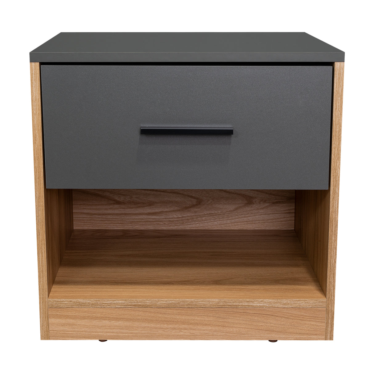 Mesa de Noche Girona Plomo y Fresno Europeo 50x40.3cm con Dos Compartimientos - MESAS DE NOCHE | Bylmo