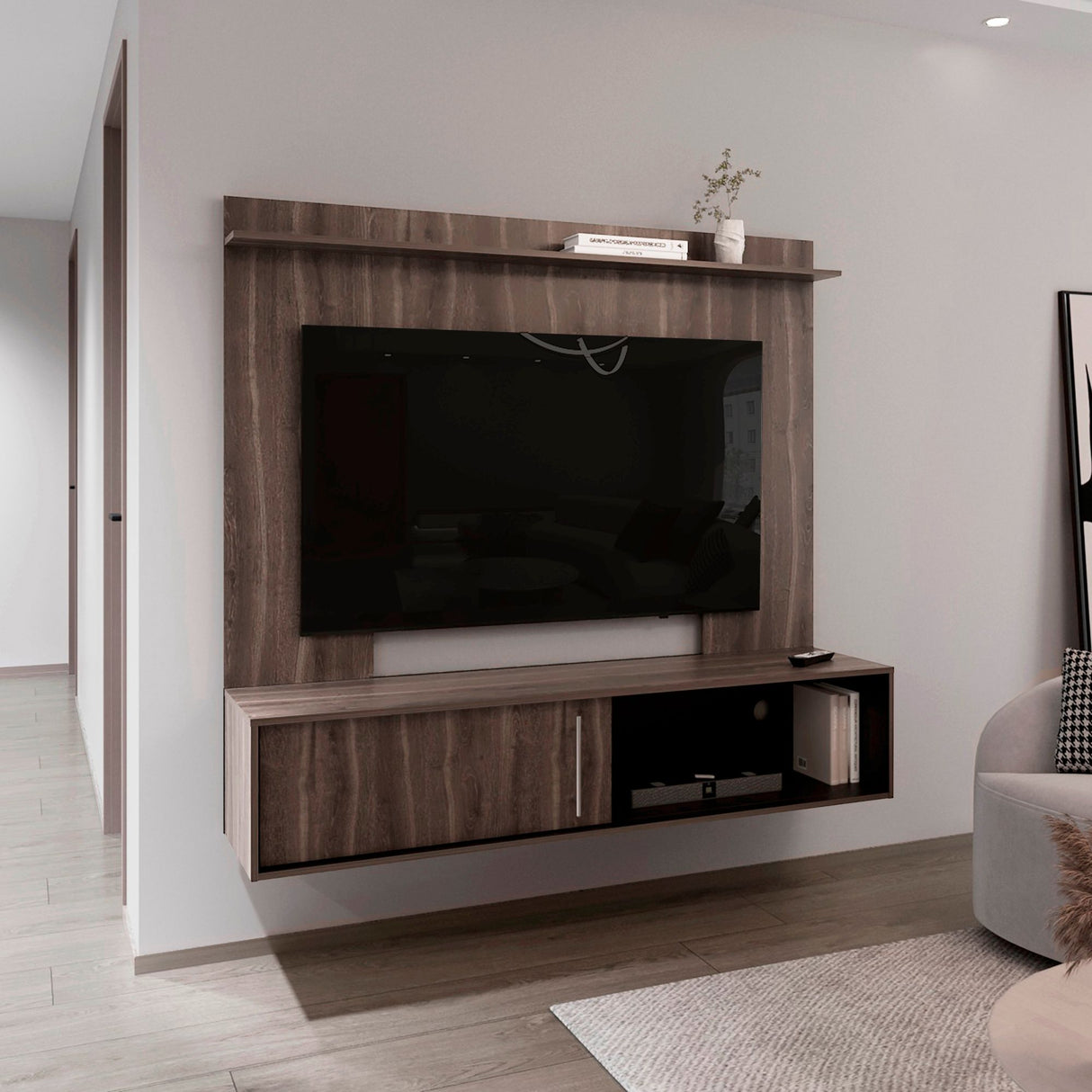 Panel de TV Bigaf Milan y Wengue 145.6x38cm Para TV Hasta 60 Pulgadas Flotante - MUEBLES DE TV | Bylmo