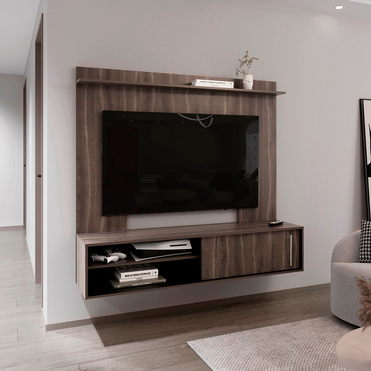 Panel de TV Bigaf Milan y Wengue 145.6x38cm Para TV Hasta 60 Pulgadas Flotante - MUEBLES DE TV | Bylmo