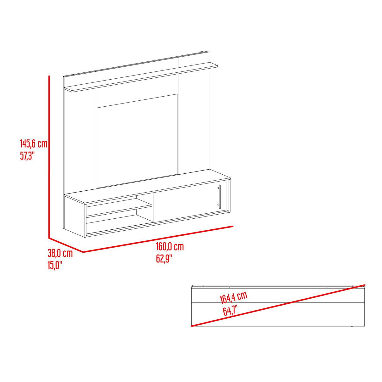 Panel de TV Bigaf Milan y Wengue 145.6x38cm Para TV Hasta 60 Pulgadas Flotante - MUEBLES DE TV | Bylmo