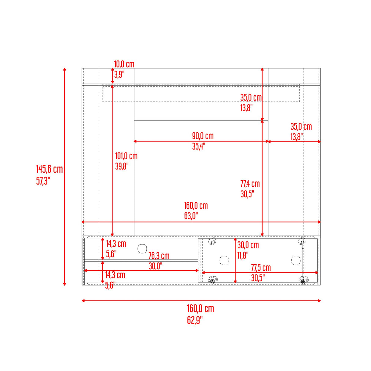 Panel de TV Bigaf Milan y Wengue 145.6x38cm Para TV Hasta 60 Pulgadas Flotante - MUEBLES DE TV | Bylmo