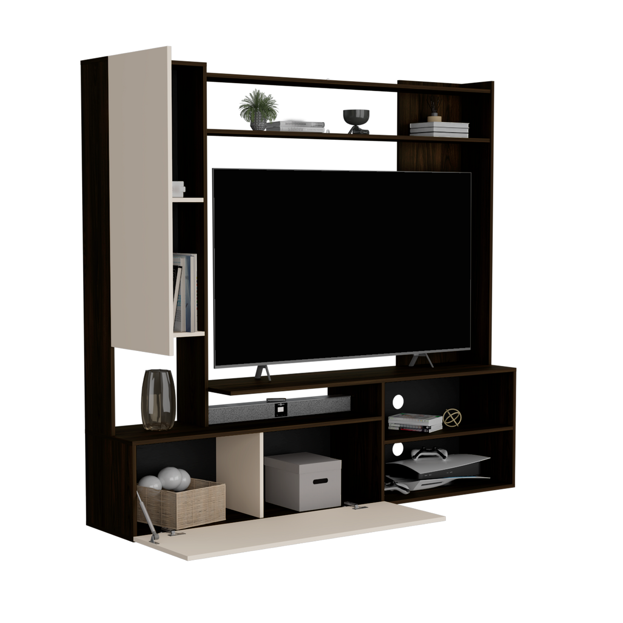 Rack de TV Nolic Capri y Nogal 167x35cm Para TV Hasta 60 Pulgadas - MUEBLES DE TV | Bylmo