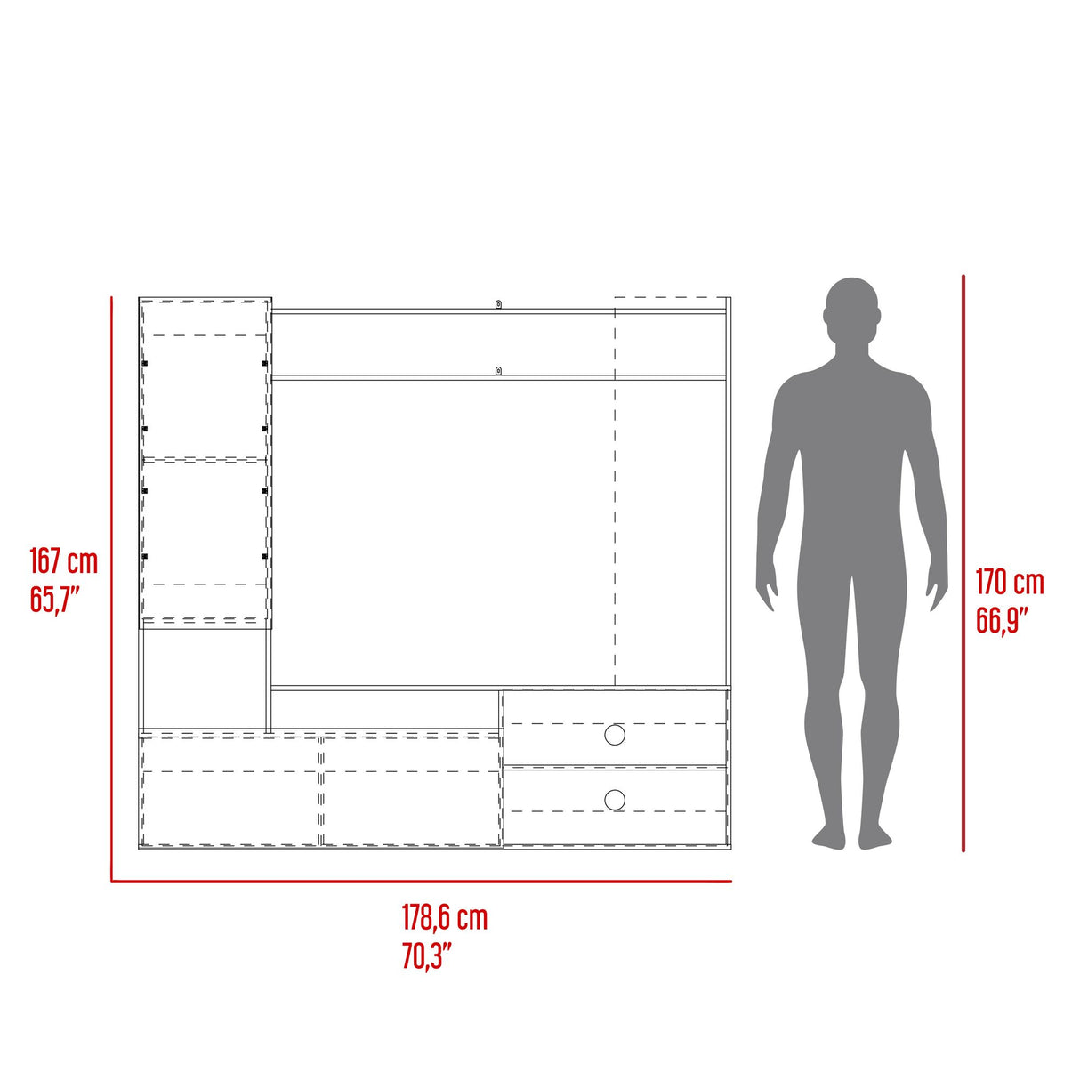 Rack de TV Nolic Capri y Nogal 167x35cm Para TV Hasta 60 Pulgadas - MUEBLES DE TV | Bylmo