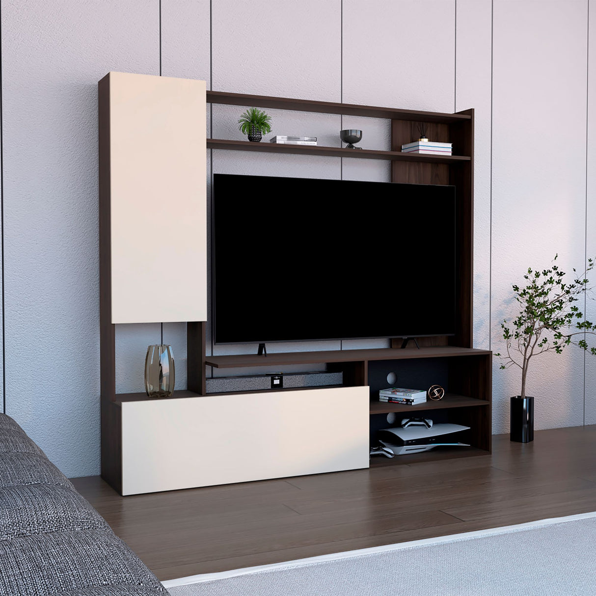 Rack de TV Nolic Capri y Nogal 167x35cm Para TV Hasta 60 Pulgadas - MUEBLES DE TV | Bylmo