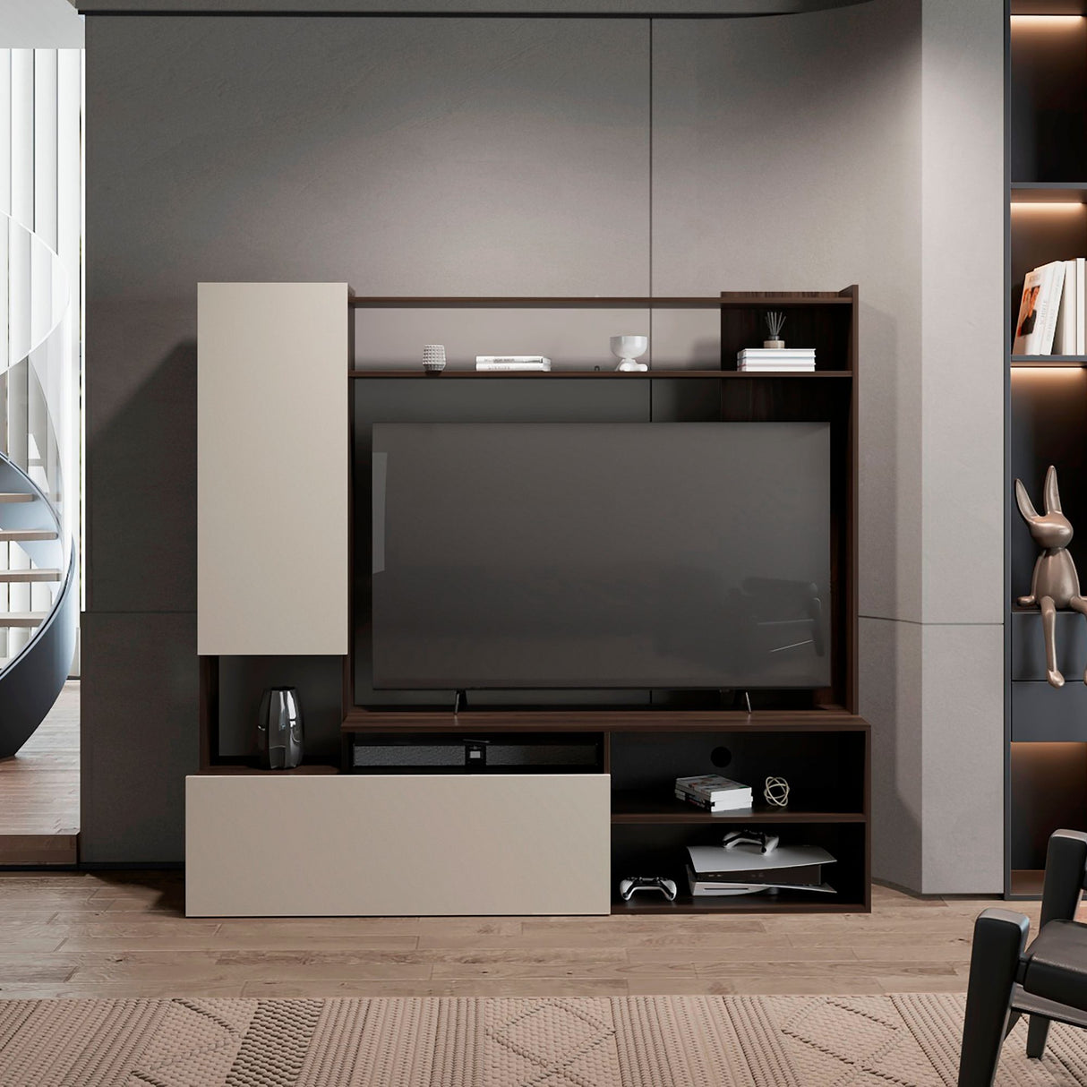 Rack de TV Nolic Capri y Nogal 167x35cm Para TV Hasta 60 Pulgadas - MUEBLES DE TV | Bylmo