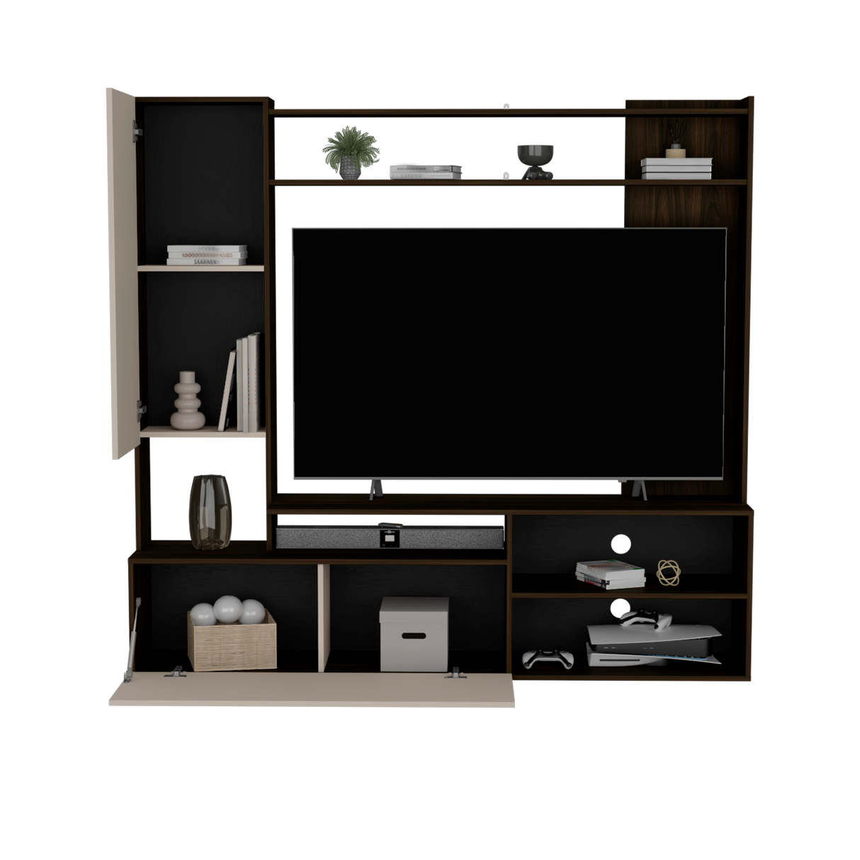 Rack de TV Nolic Capri y Nogal 167x35cm Para TV Hasta 60 Pulgadas - MUEBLES DE TV | Bylmo