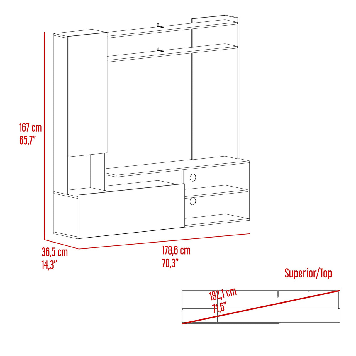 Rack de TV Nolic Capri y Nogal 167x35cm Para TV Hasta 60 Pulgadas - MUEBLES DE TV | Bylmo