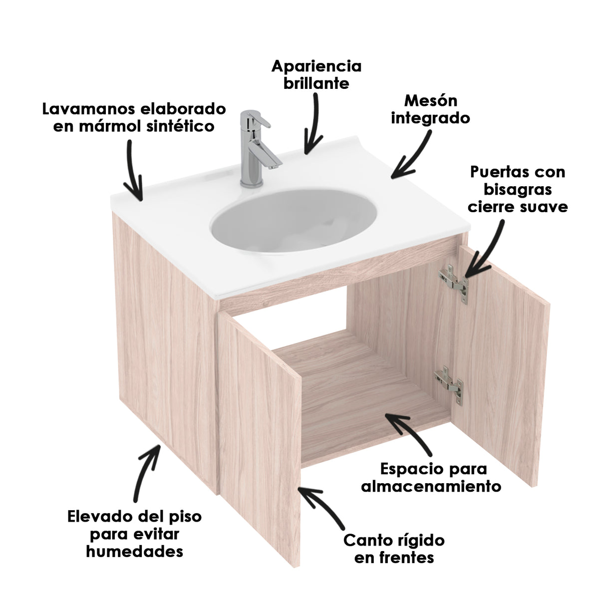 Mueble para Lavamanos Individual Essential Soder 63x48cm con Lavamanos Quadratto y Dos Puertas - MUEBLES PARA LAVAMANOS | Bylmo