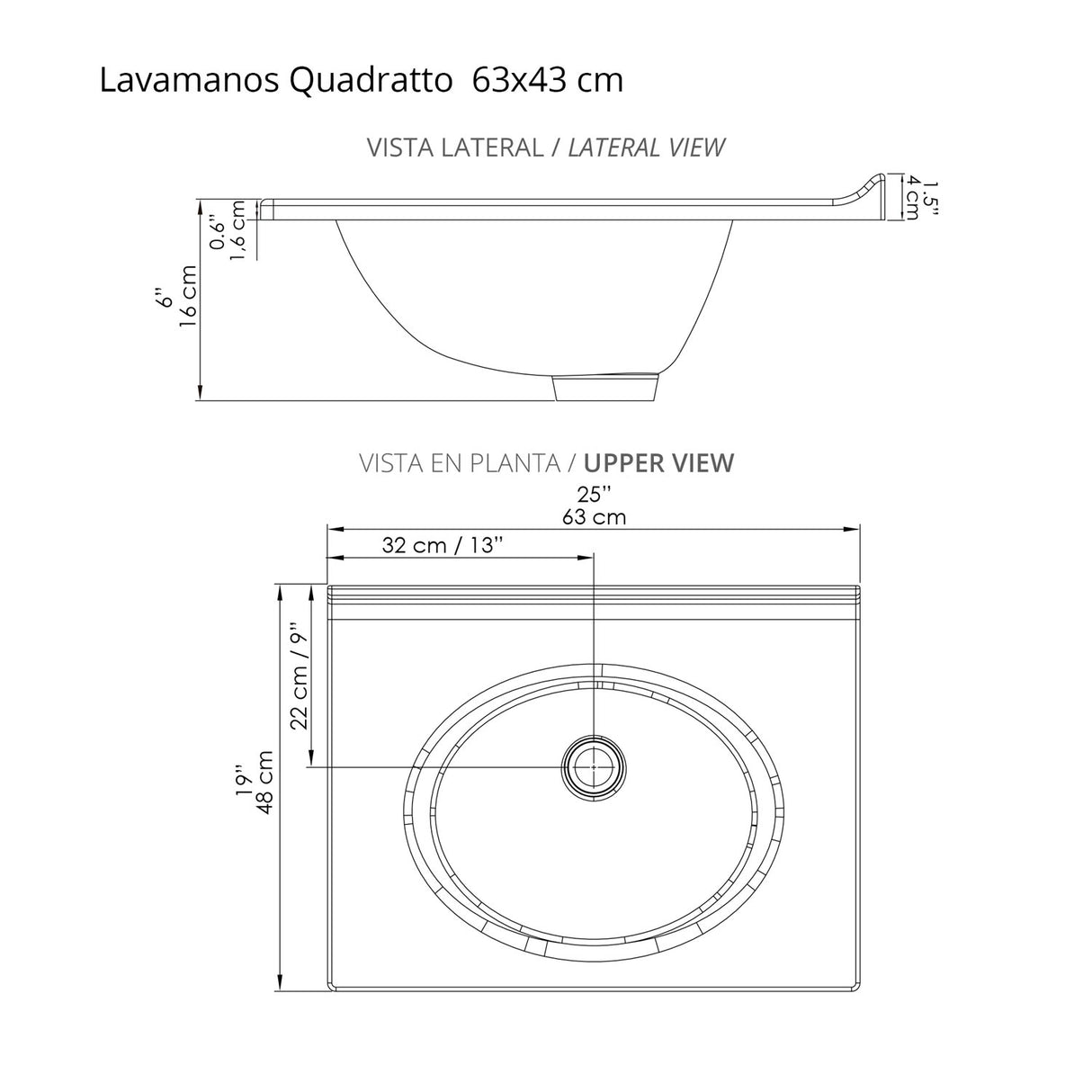 Mueble para Lavamanos Individual Essential Soder 63x48cm con Lavamanos Quadratto y Dos Puertas - MUEBLES PARA LAVAMANOS | Bylmo