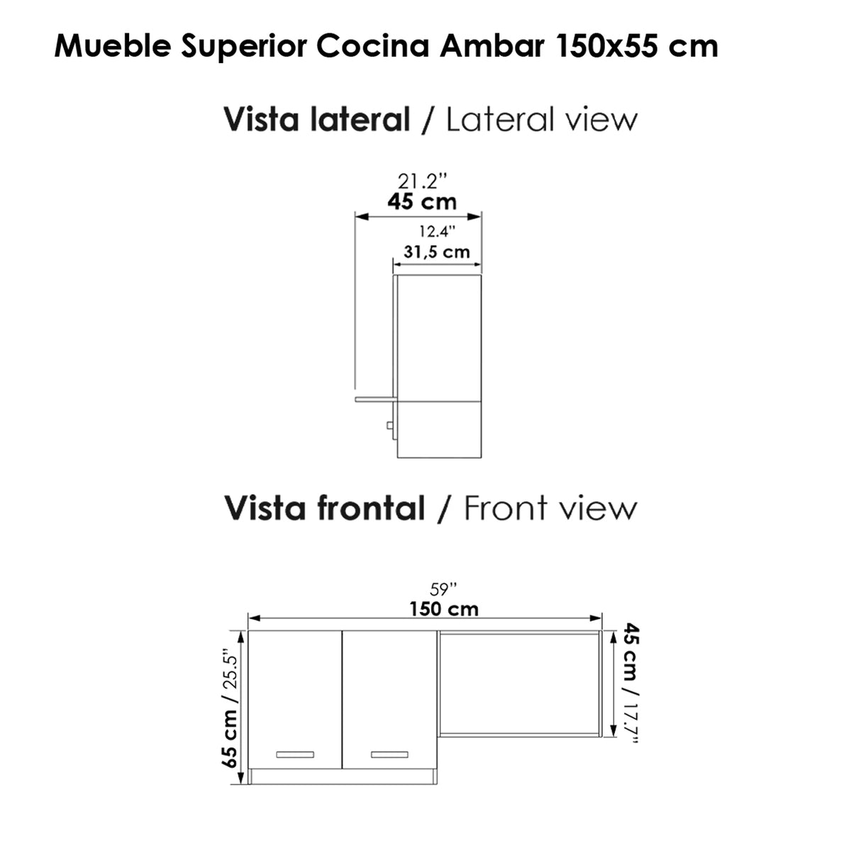 Mueble Superior de Cocina Ambar Soder 150x60cm con Espacio para Extractor y para Microondas Derecha - MUEBLES SUPERIORES DE COCINA | Bylmo