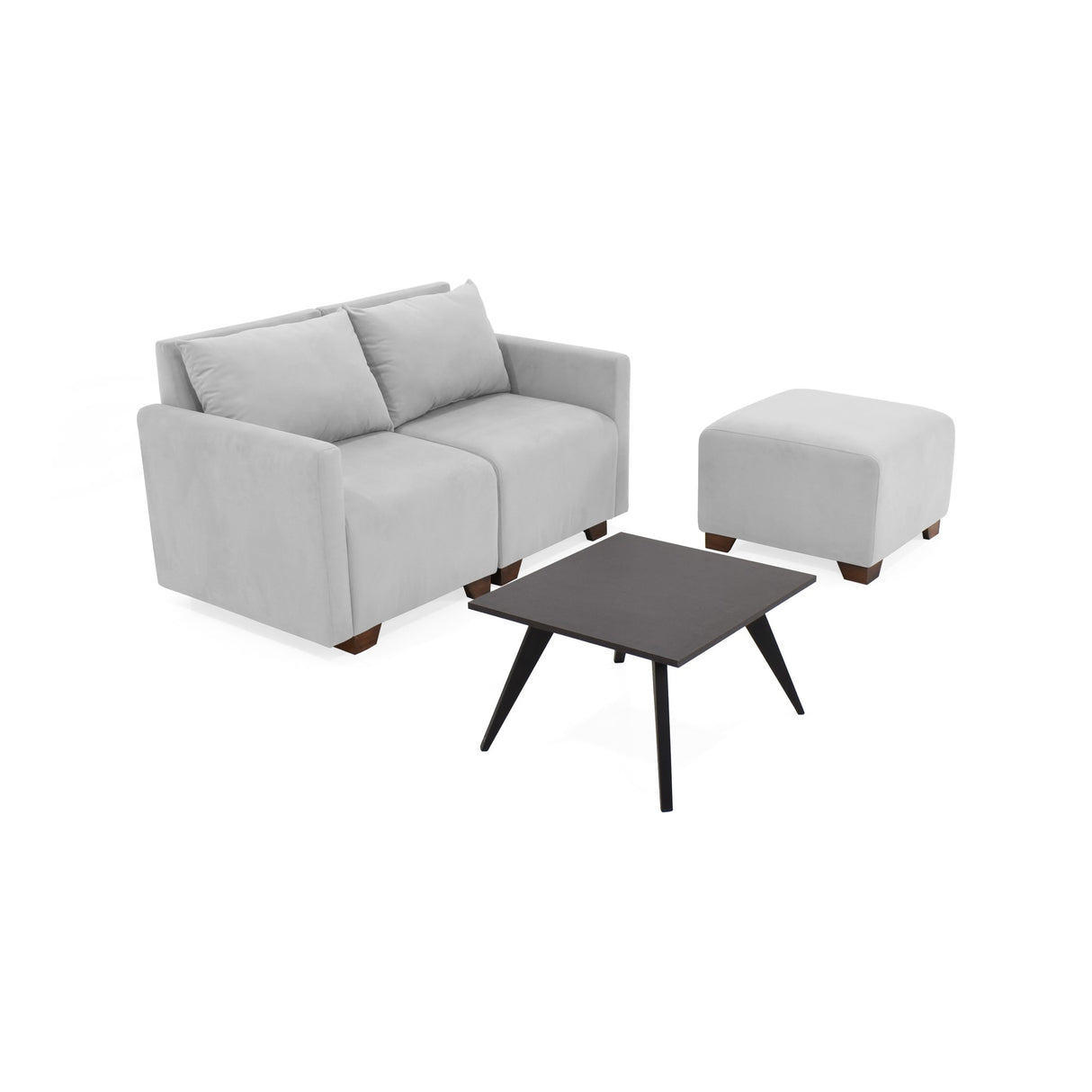 Sala Modular Alcala Plata y Wengue 70x80cm de Tres Puestos con Apoya Brazos Puff y Mesa de Centro - SOFAS Y POLTRONAS | Bylmo