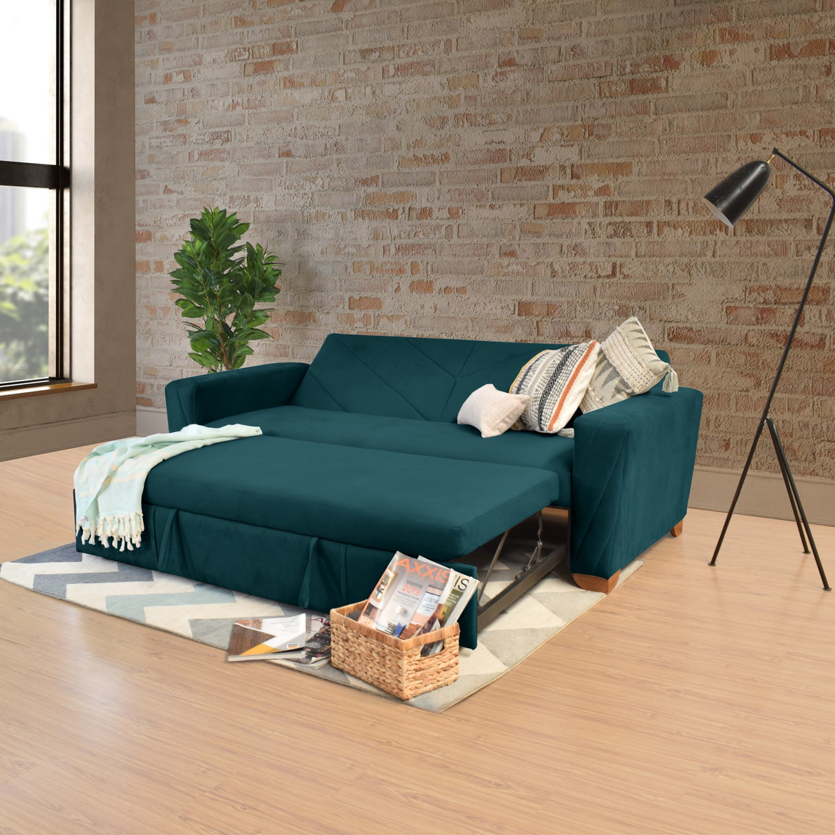 Sofá Cama Vancouver Petróleo 210x85cm de Tres Puestos Reclinable con Apoya Brazos Resistente a Rasguños - SOFAS Y POLTRONAS | Bylmo