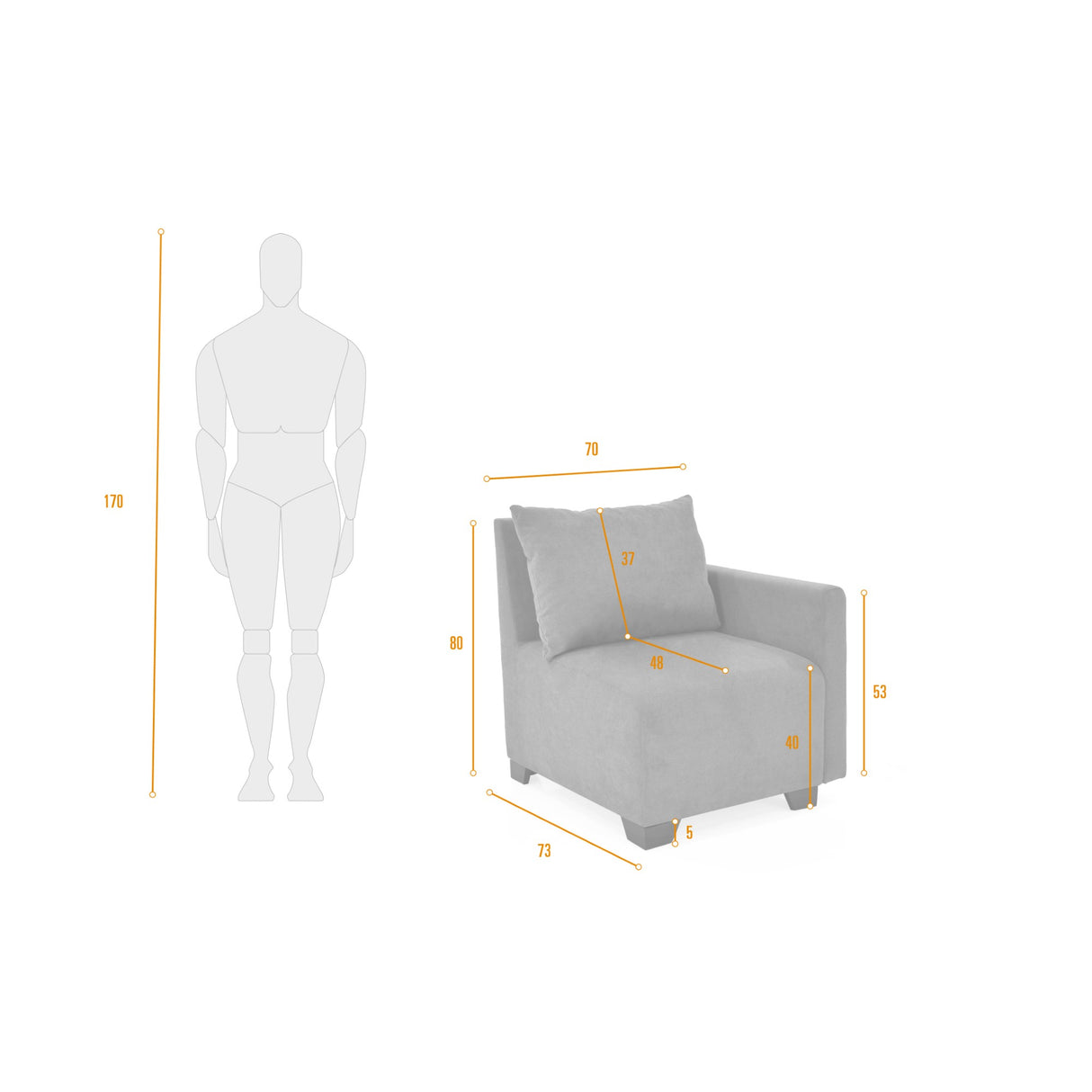 Poltrona Modular Alcala Plata 70x80cm de Un Puesto con Apoya Brazos Izquierdo - SOFAS Y POLTRONAS | Bylmo