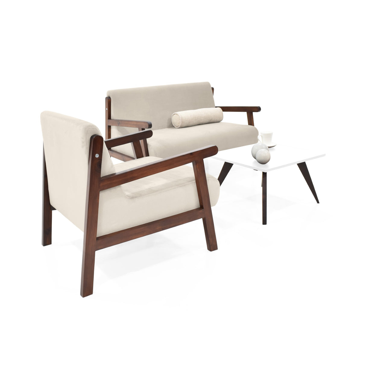 Sala Segovia Taupe y Wengue 116x76cm de Tres Puestos Resistente a Rasguños con Apoya Brazos y Mesa de Centro - SOFAS Y POLTRONAS | Bylmo