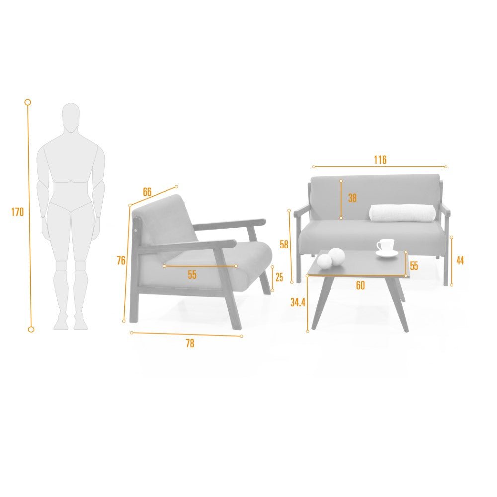 Sala Segovia Taupe y Wengue 116x76cm de Tres Puestos Resistente a Rasguños con Apoya Brazos y Mesa de Centro - SOFAS Y POLTRONAS | Bylmo