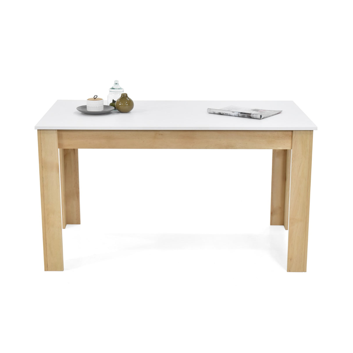 Comedor Rectangular Fraga Blanco y Matiz Natural 138x77cm De Seis Puestos sin Sillas - COMEDORES | Bylmo