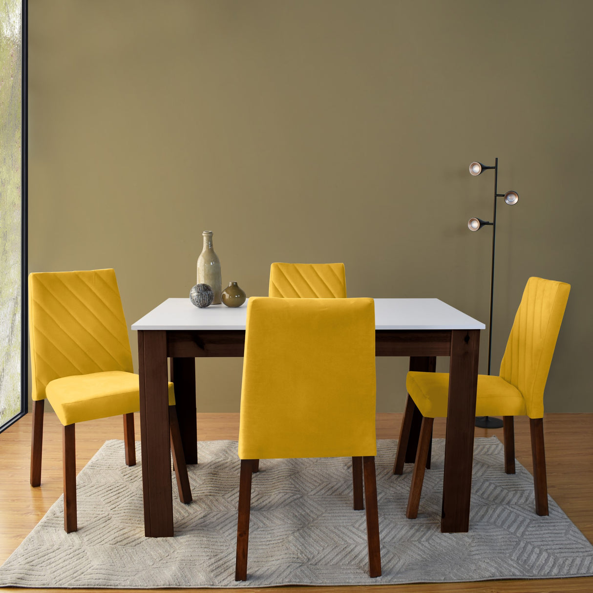 Combo Comedor Rectangular Fraga Mostaza y Matiz Caramelo 120x77cm De Cuatro Puestos con Cuatro Sillas - COMEDORES | Bylmo