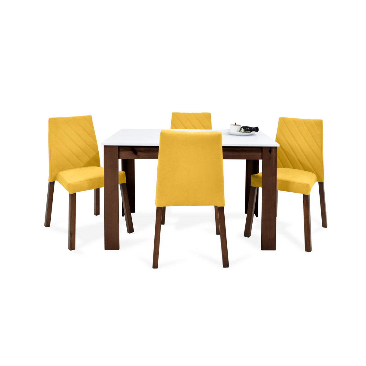 Combo Comedor Rectangular Fraga Mostaza y Matiz Caramelo 120x77cm De Cuatro Puestos con Cuatro Sillas - COMEDORES | Bylmo