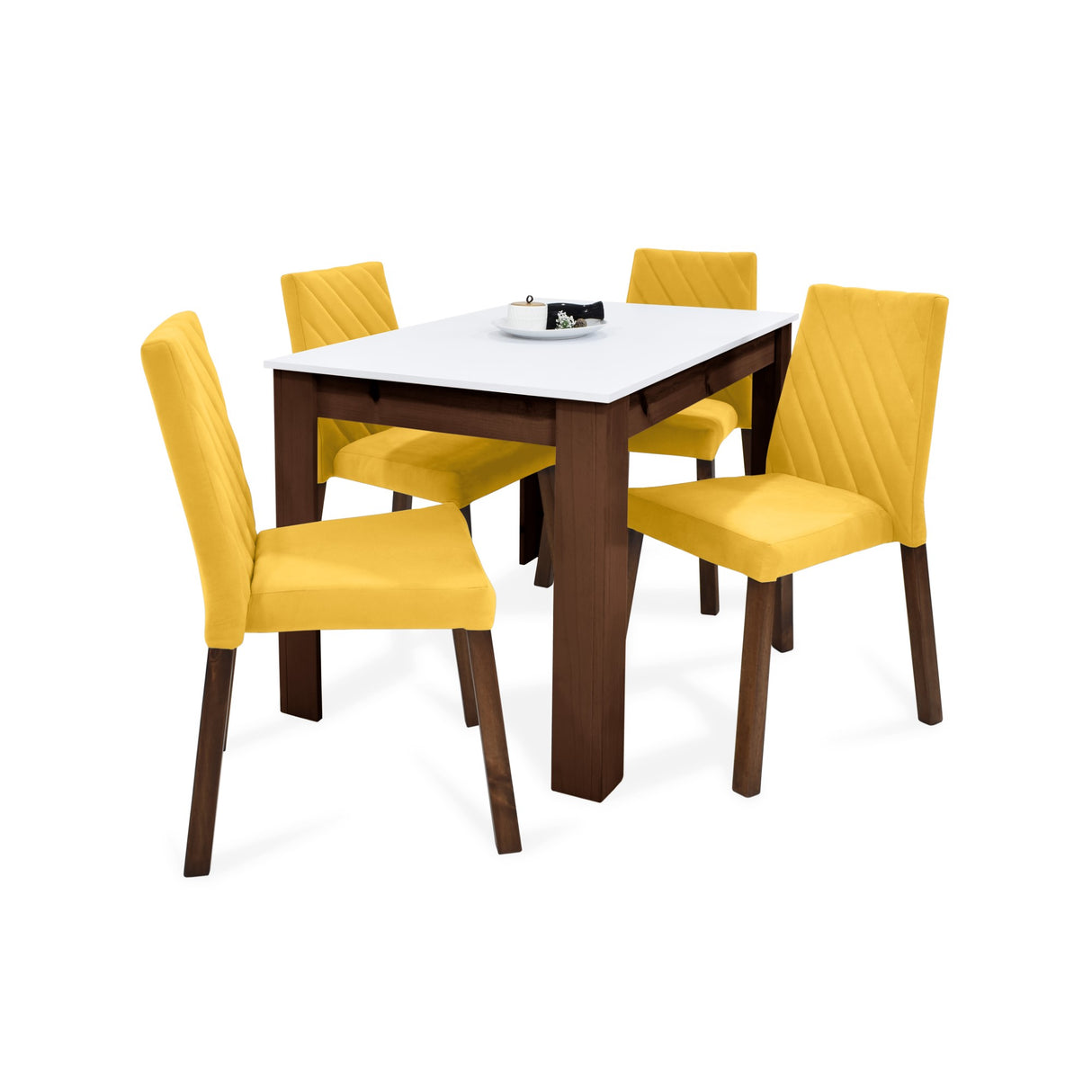 Combo Comedor Rectangular Fraga Mostaza y Matiz Caramelo 120x77cm De Cuatro Puestos con Cuatro Sillas - COMEDORES | Bylmo