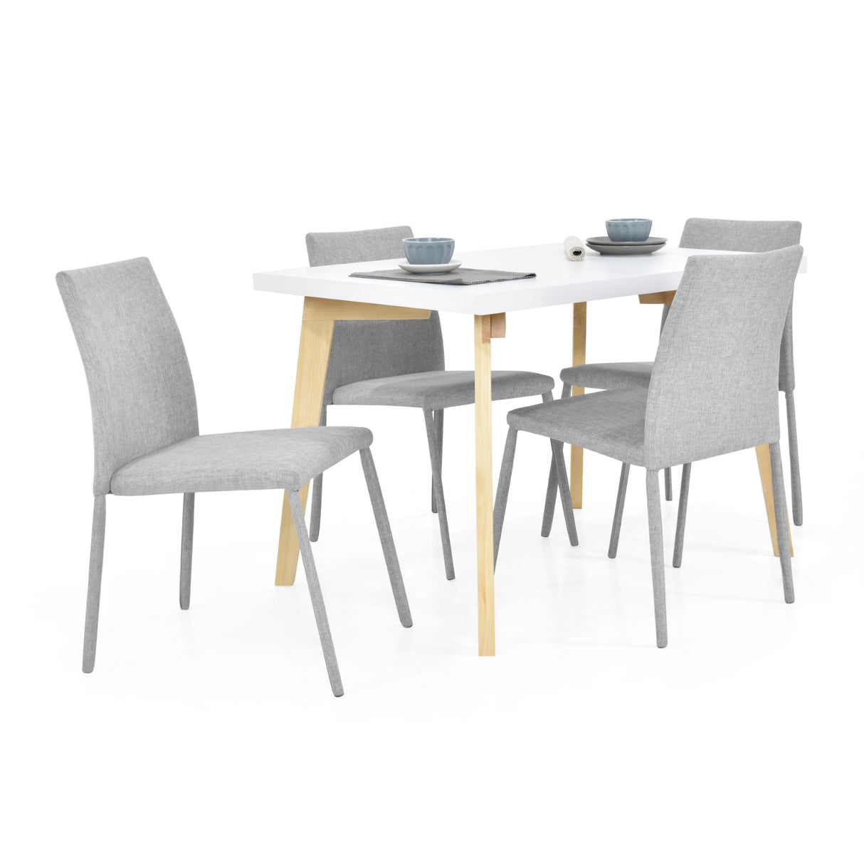 Combo Comedor Rectangular Ginebra Plata y Matiz Natural 110x76cm De Cuatro Puestos con Cuatro Sillas - COMEDORES | Bylmo