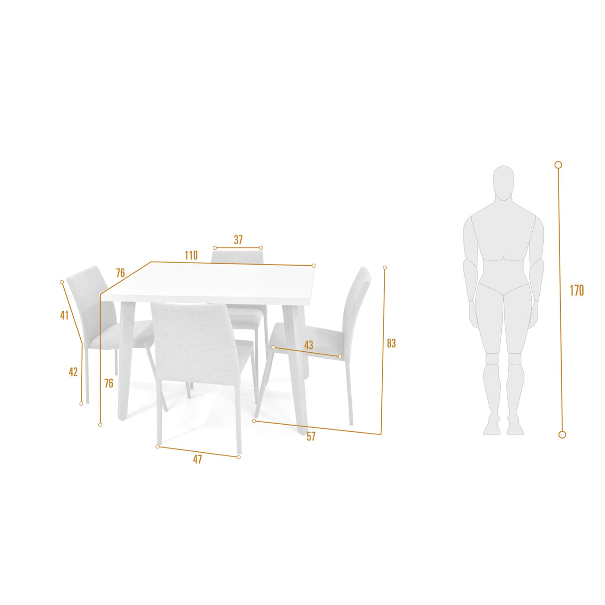 Combo Comedor Rectangular Ginebra Plata y Matiz Natural 110x76cm De Cuatro Puestos con Cuatro Sillas - COMEDORES | Bylmo