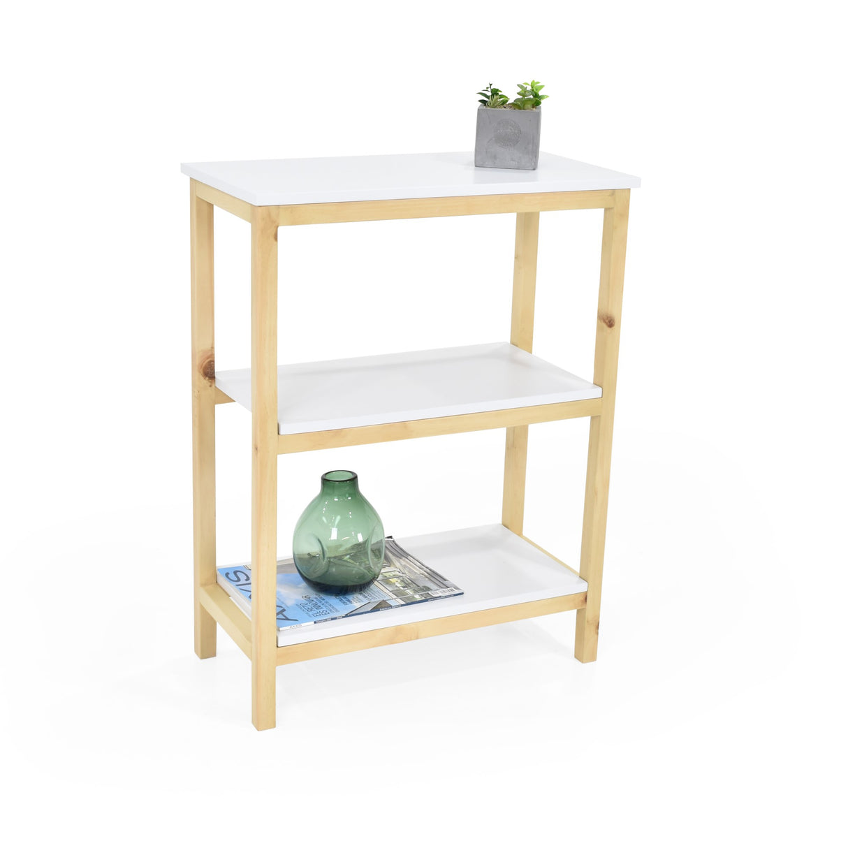 Estantería Brooklyn Blanco y Matiz Natural 62x80cm con Tres Entrepaños - BIBLIOTECAS Y ESTANTERIAS | Bylmo