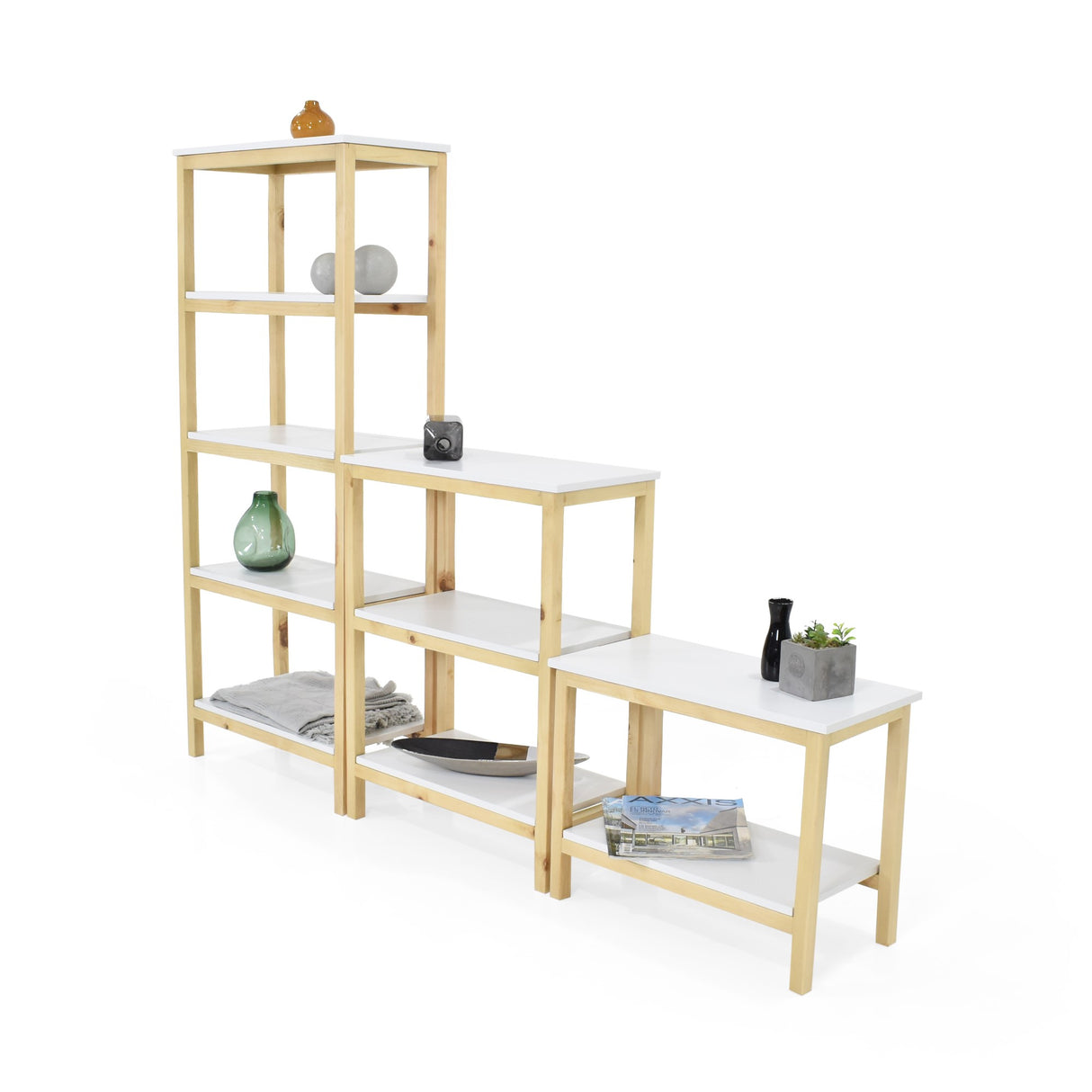 Combo Estantería Brooklyn Blanco y Matiz Natural 186x146cm con Diez Entrepaños y Una Mesa Auxiliar - BIBLIOTECAS Y ESTANTERIAS | Bylmo