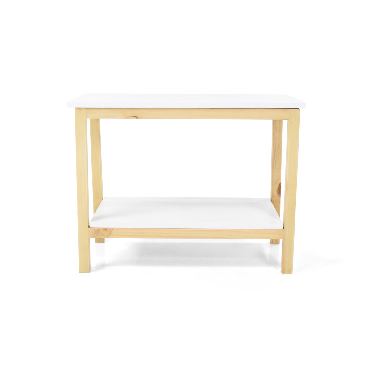 Mesa Auxiliar Rectangular Brooklyn Blanco y Matiz Natural 62x48cm con Dos Compartimientos - MESAS AUXILIARES | Bylmo