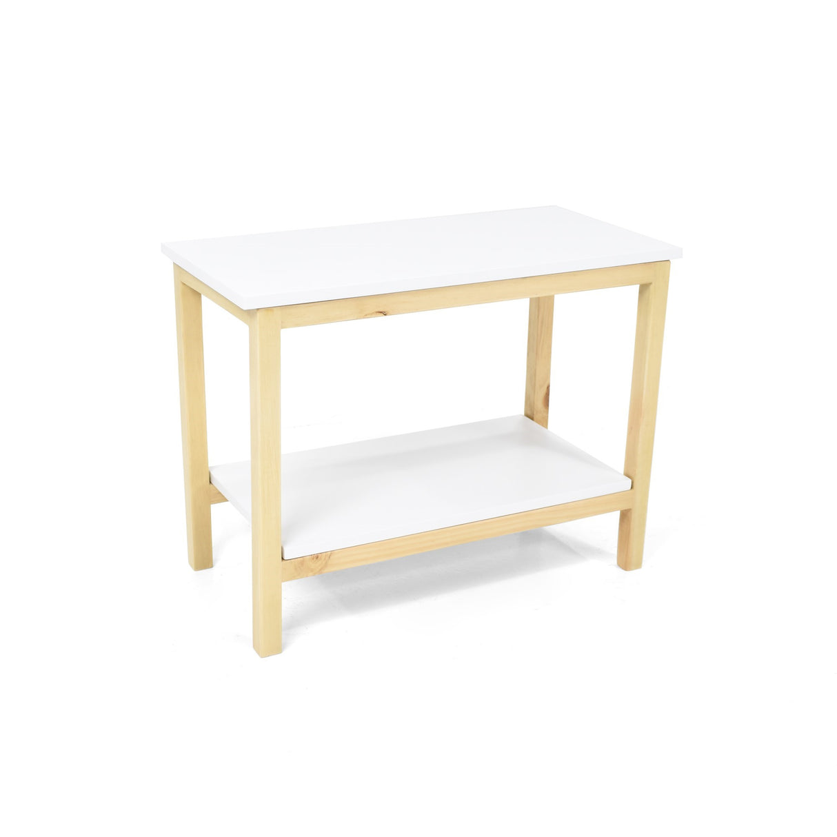 Mesa Auxiliar Rectangular Brooklyn Blanco y Matiz Natural 62x48cm con Dos Compartimientos - MESAS AUXILIARES | Bylmo