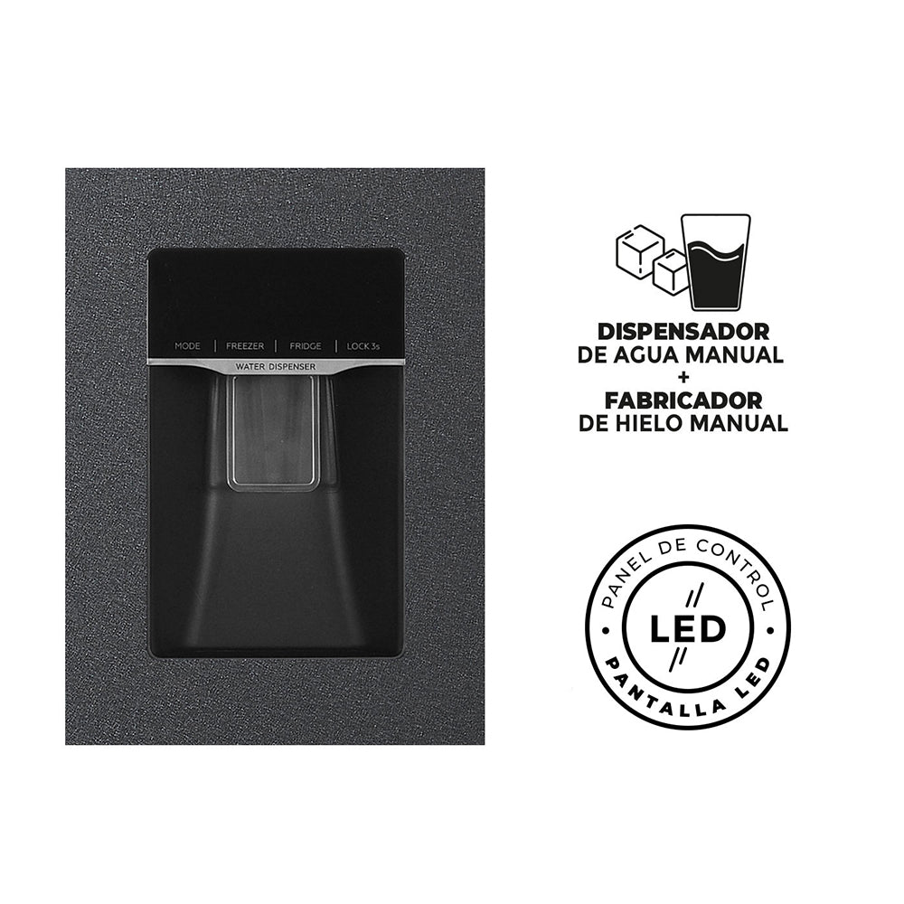 Nevecón Gris Oscuro 91x177cm De 529 Litros No Frost con Dispensador de Agua - NEVERAS | Bylmo