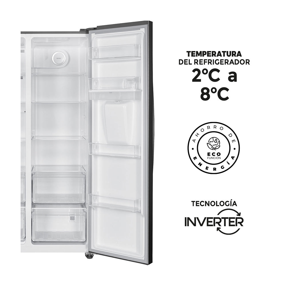 Nevecón Gris Oscuro 91x177cm De 529 Litros No Frost con Dispensador de Agua - NEVERAS | Bylmo